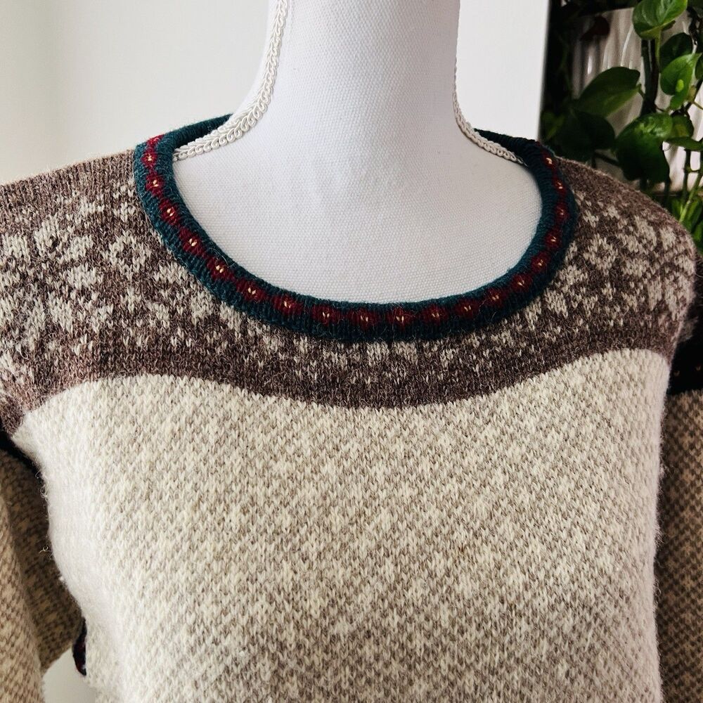 L.L. Bean *!00% Pure Wool* Beige & Brown Knitted Cozy Sweater - Womens Size XL - Picture 2 of 10